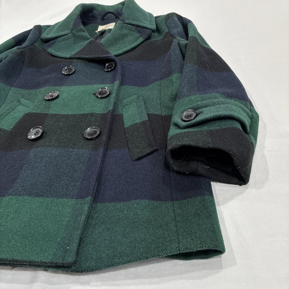 St. John's Bay Plaid Peacoat Wool Blend Jacket Size S Green Navy Double Breasted - Picture 3 of 8